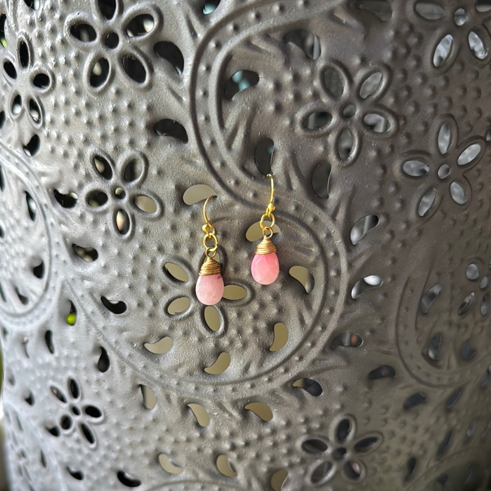 Pink and Gold Dangle Earrings with Delicate Beads